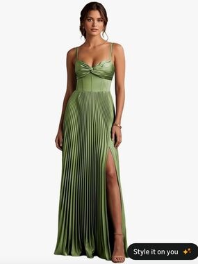 Sage Green Satin Corset Gown NWT Size 4 | Lace-Up Back, Slit, Wedding Guest